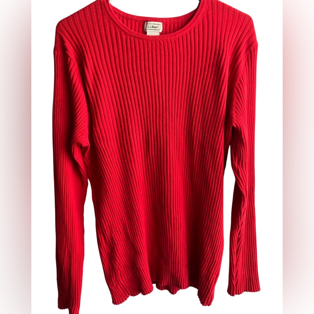 L.L. Bean Red Ribbed Crew Neck Sweater
